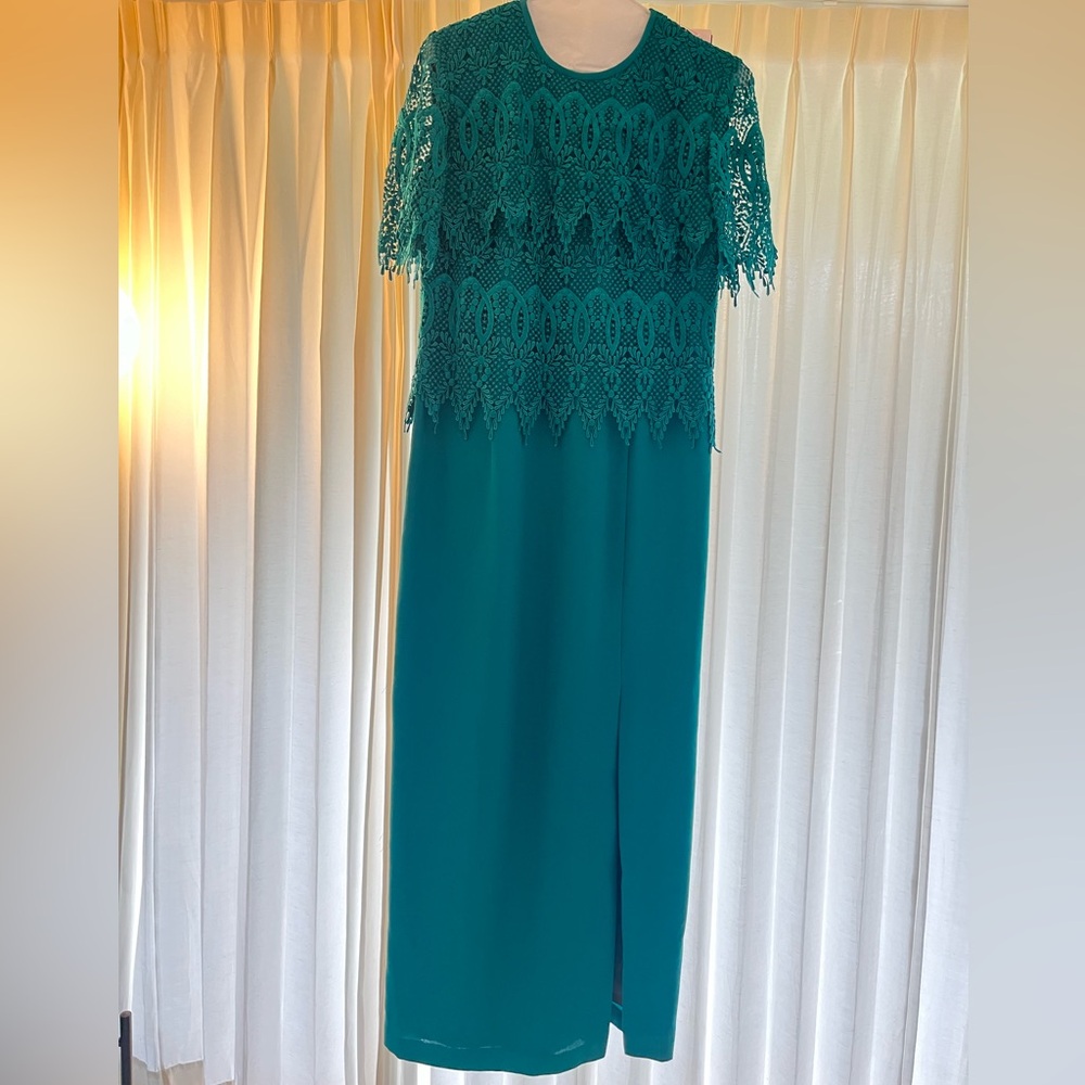 Karen Miller Teal Lace Formal Long Dress